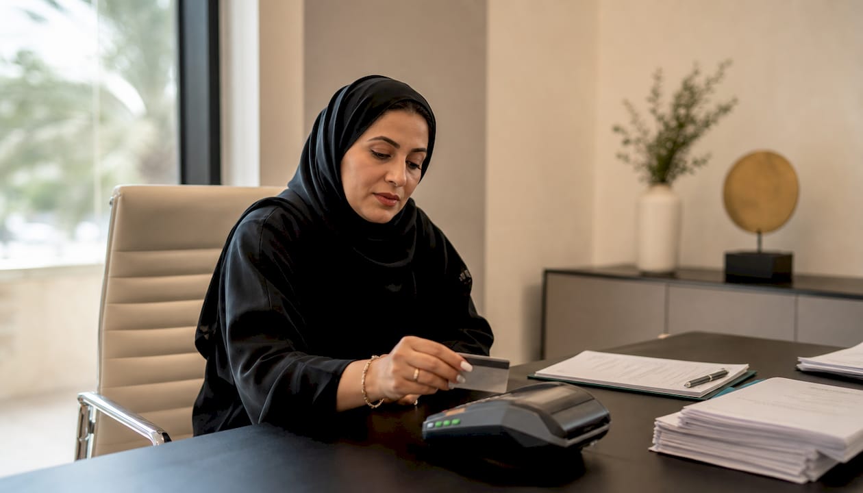 Hands paying civil marriage fee at office