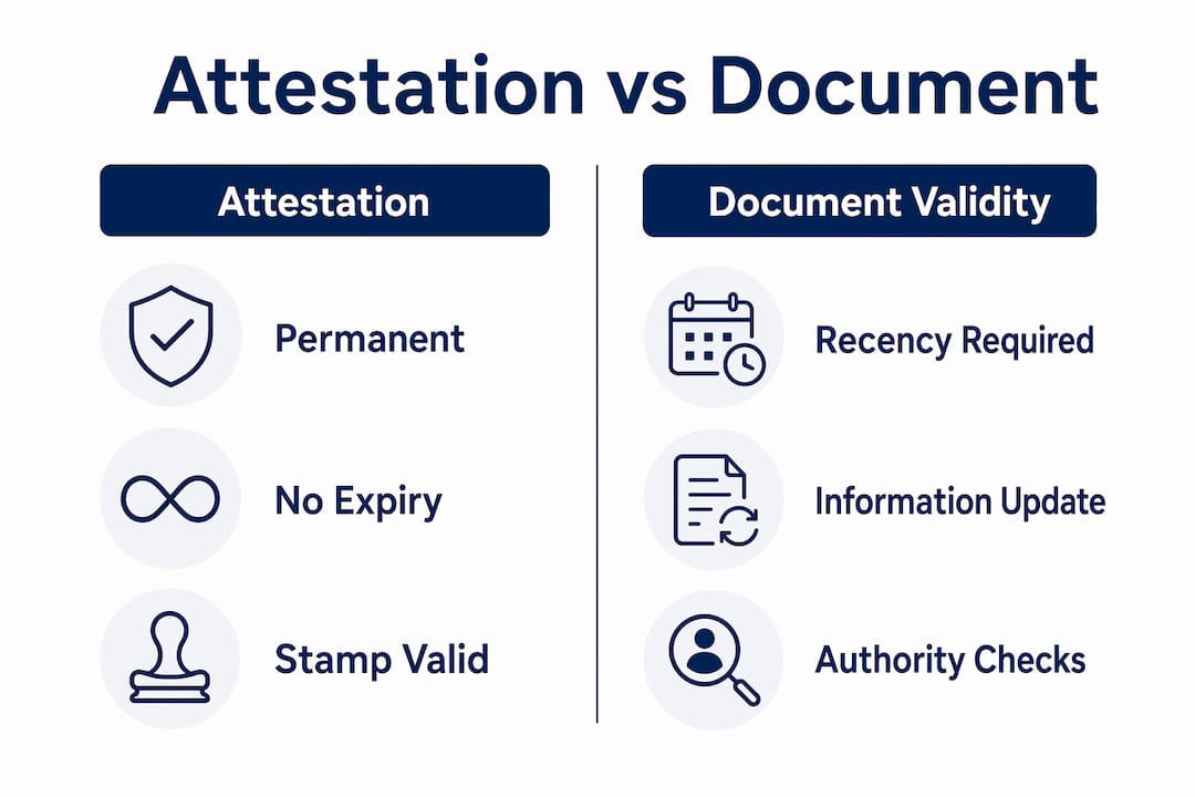 Infographic comparing attestation permanence with document expiry