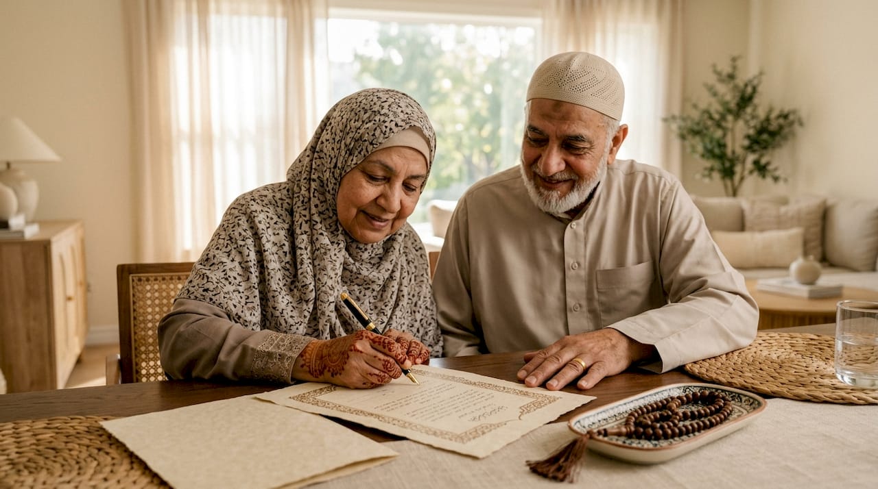 Hands signing Nikah marriage contract