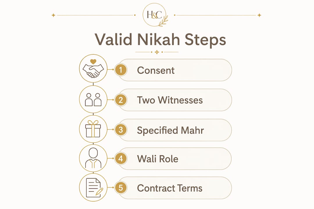 Infographic showing key steps for valid Nikah contract