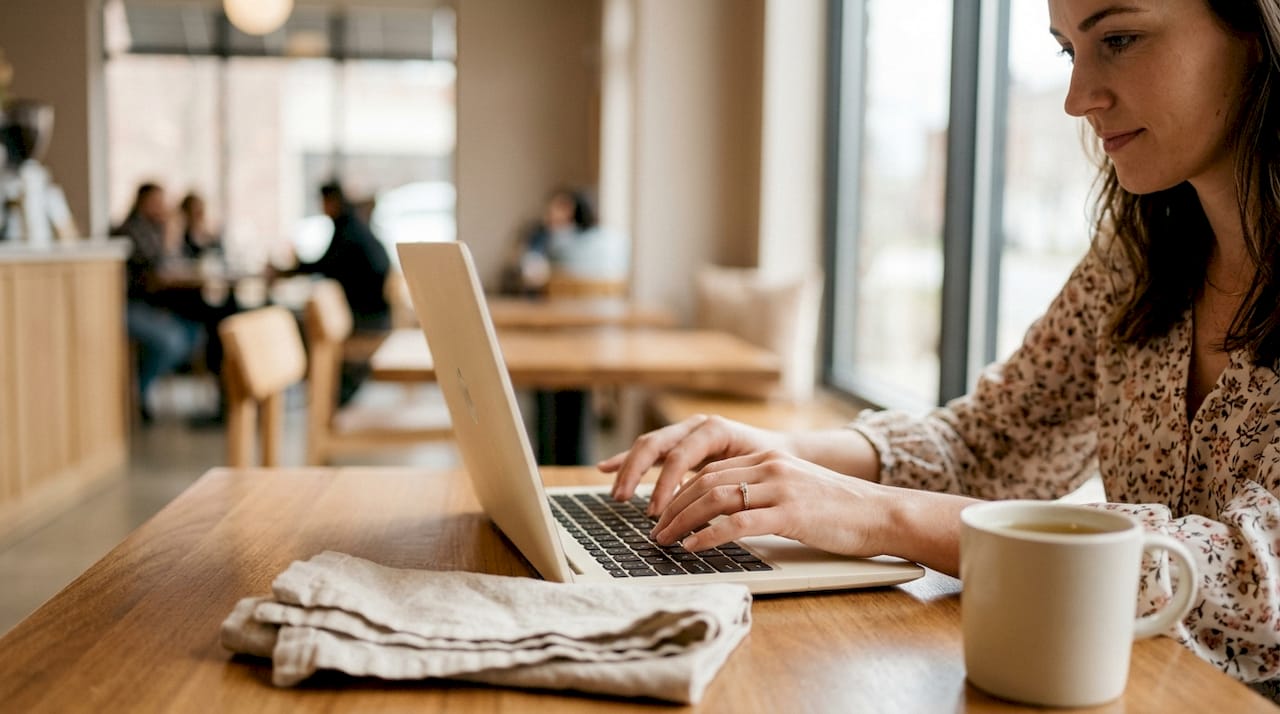 Hands typing civil marriage application online