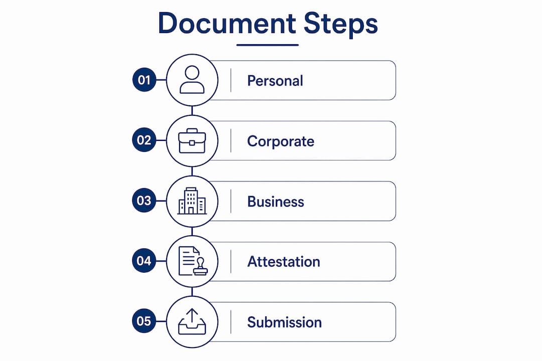 Infographic showing key steps for UAE Free Zone document requirements