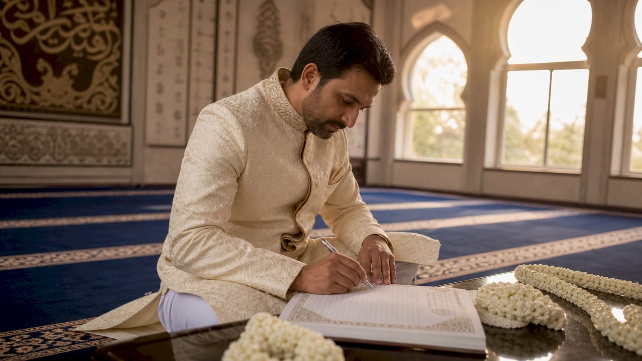 Man signing Nikah marriage contract