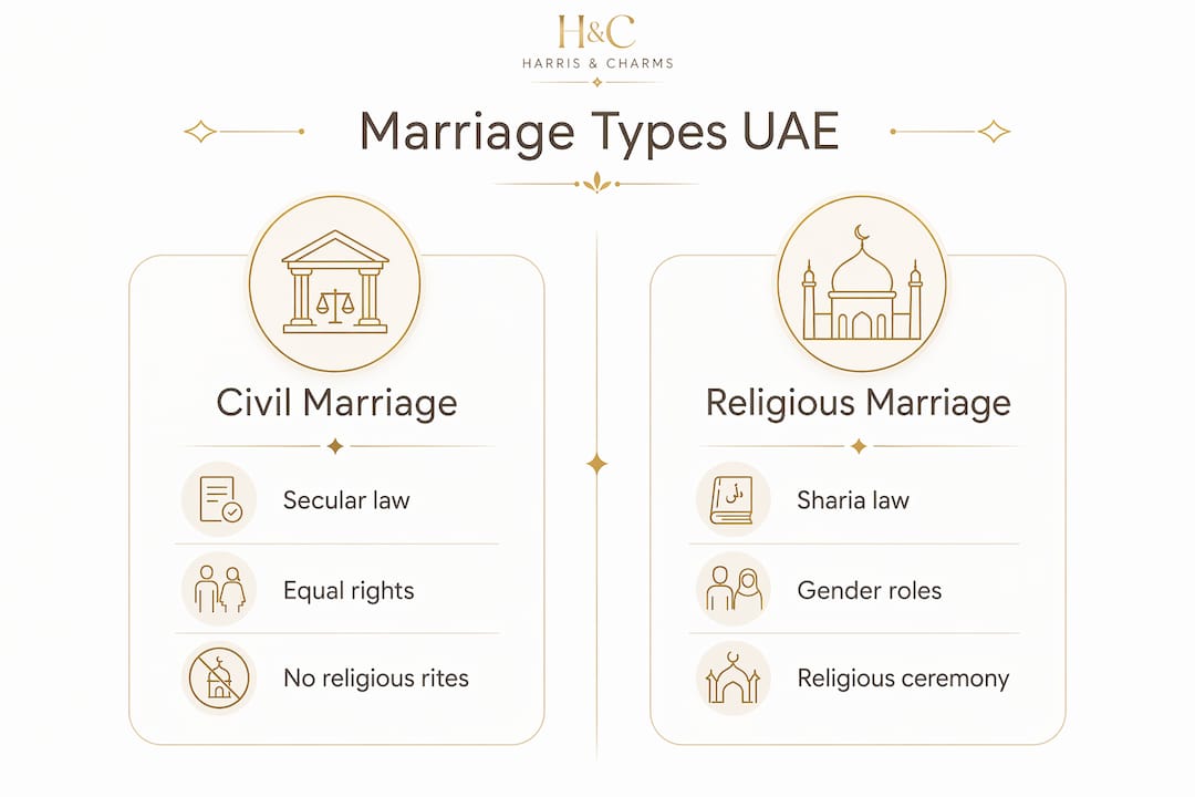 Infographic comparing civil and religious marriage in UAE