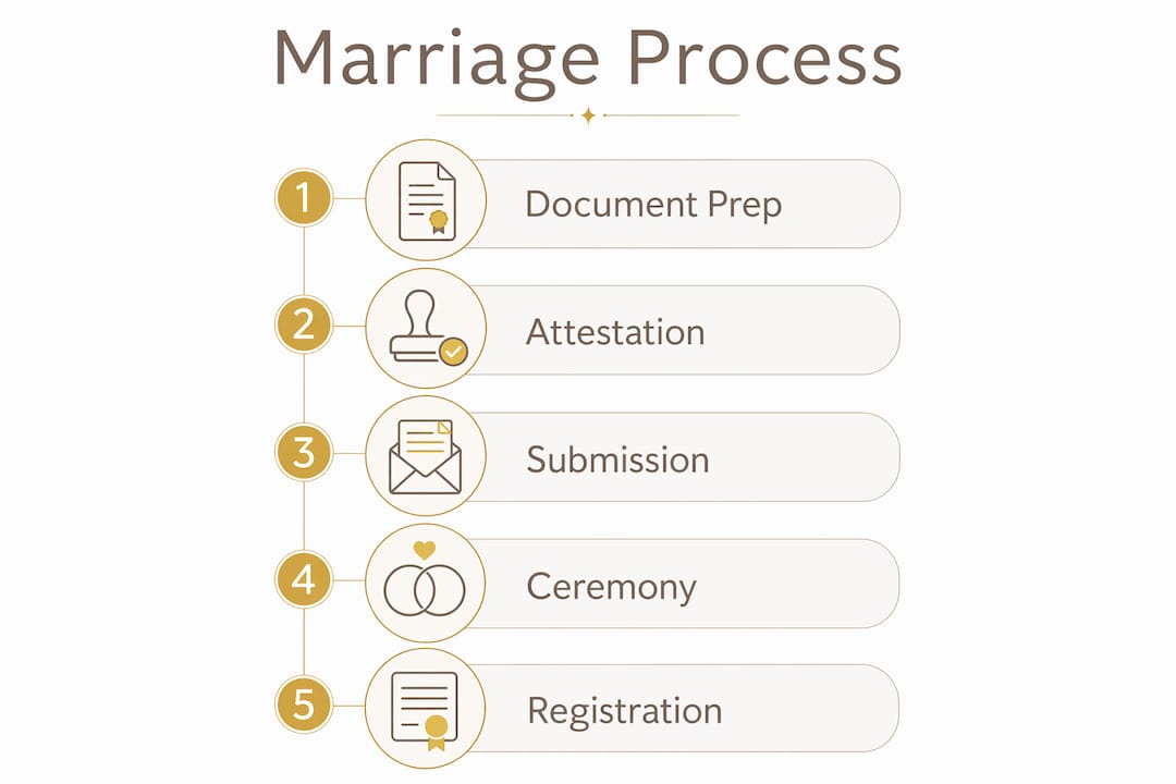 Infographic showing marriage certificate process steps