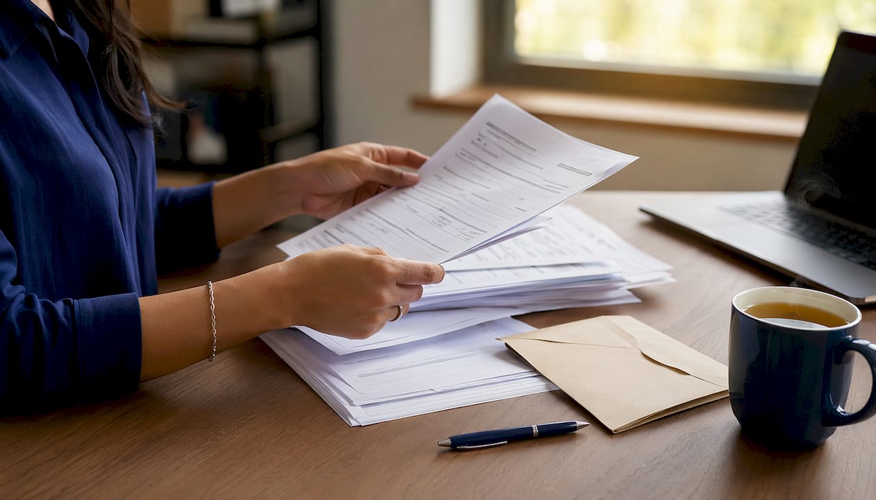 Female hands arranging apostille documents