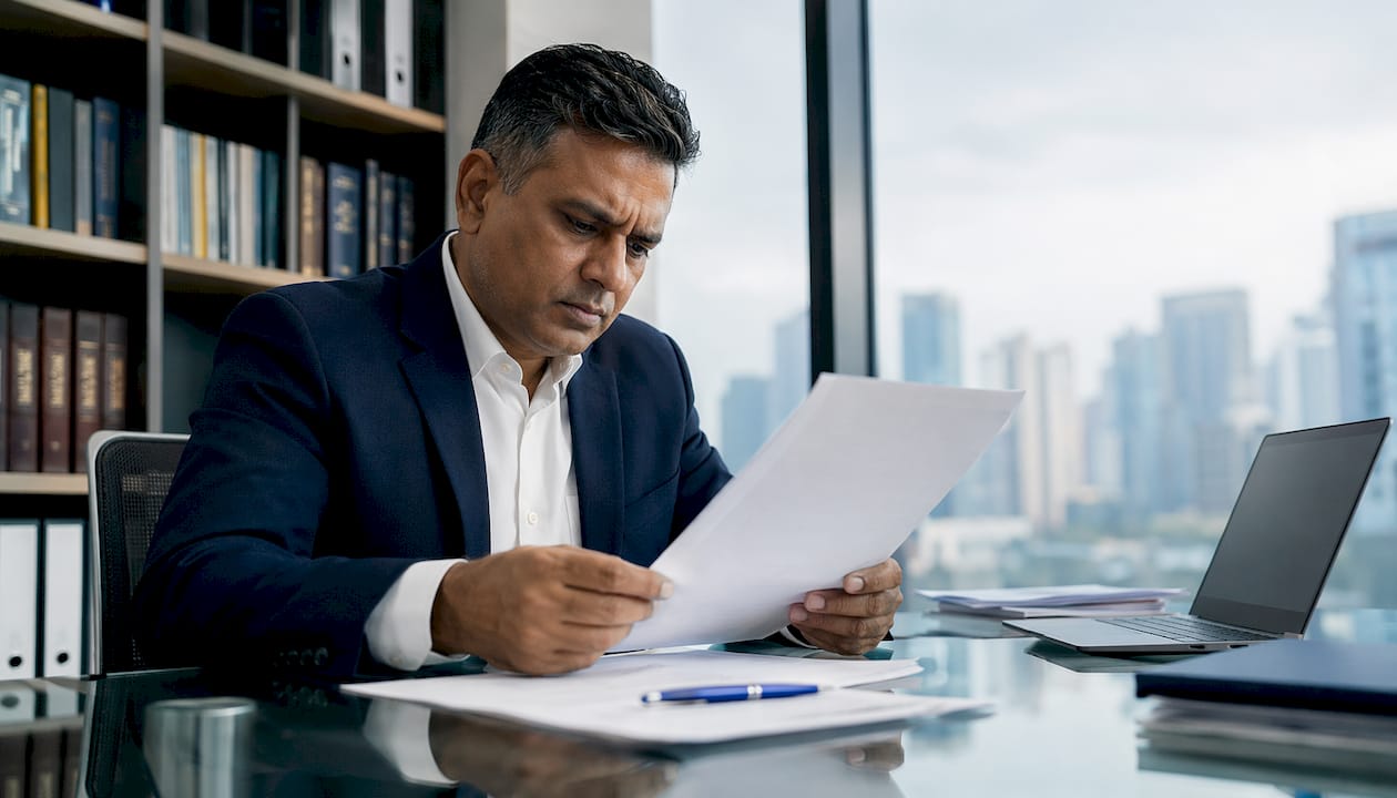 Man reviewing official apostille document