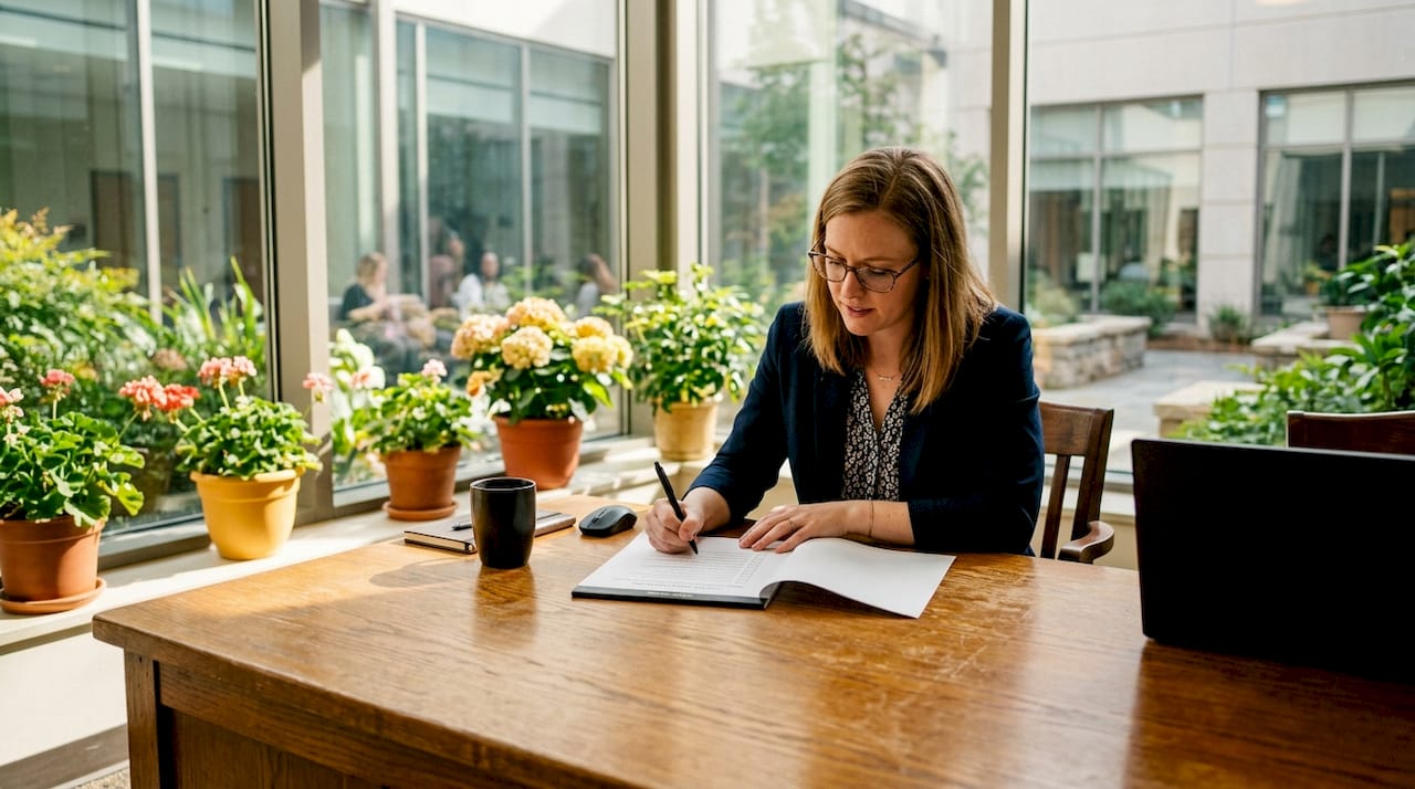 Legal assistant reviewing marriage eligibility checklist