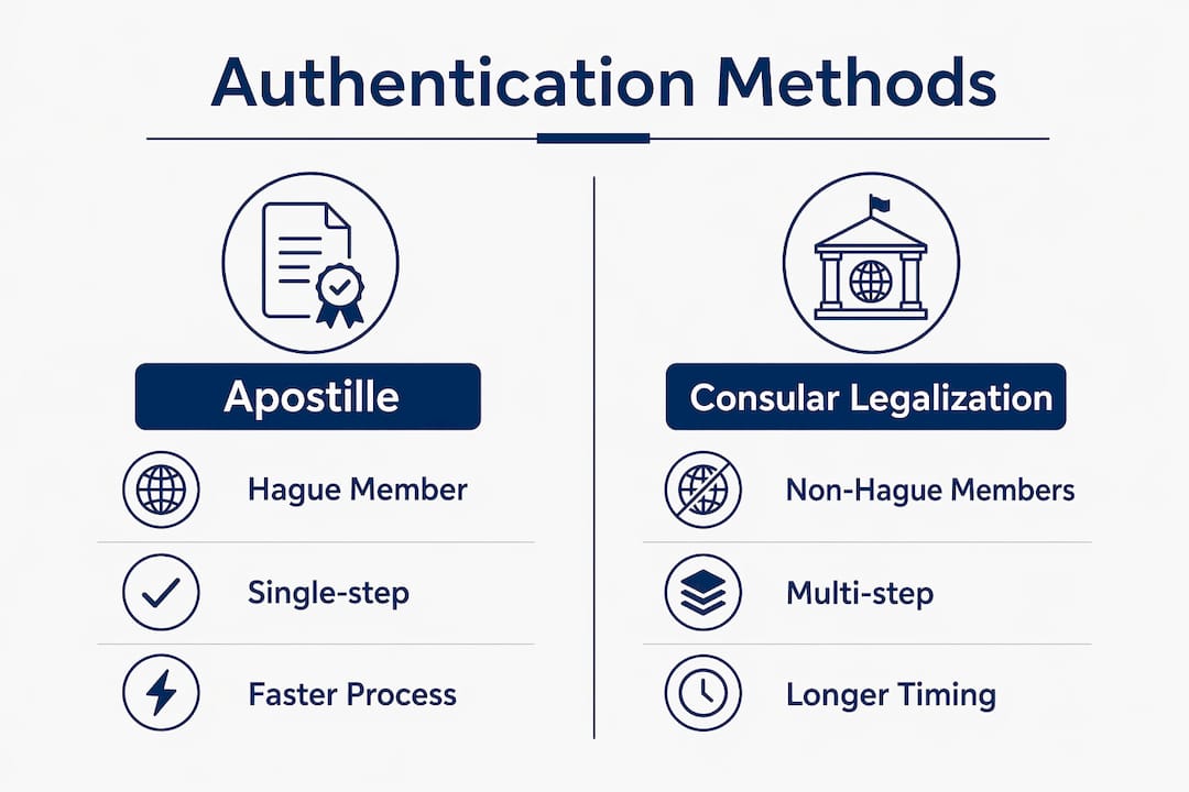 Infographic comparing apostille and consular legalization