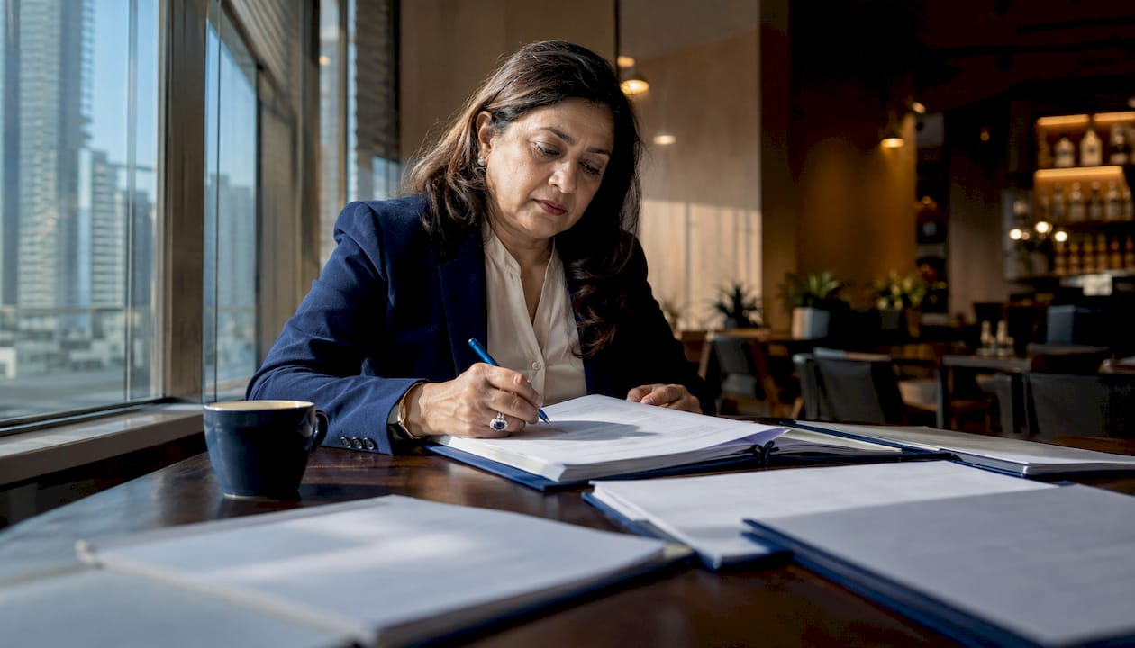 Professional woman examining attestation documents
