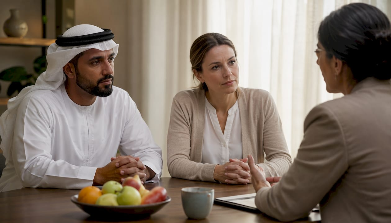 Parents in UAE custody mediation session