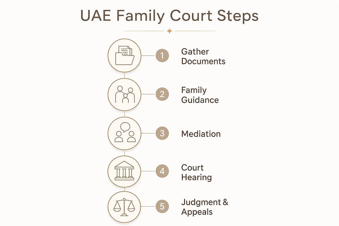 Infographic showing UAE family court steps