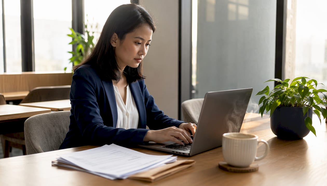 Woman uploading documents for verification online