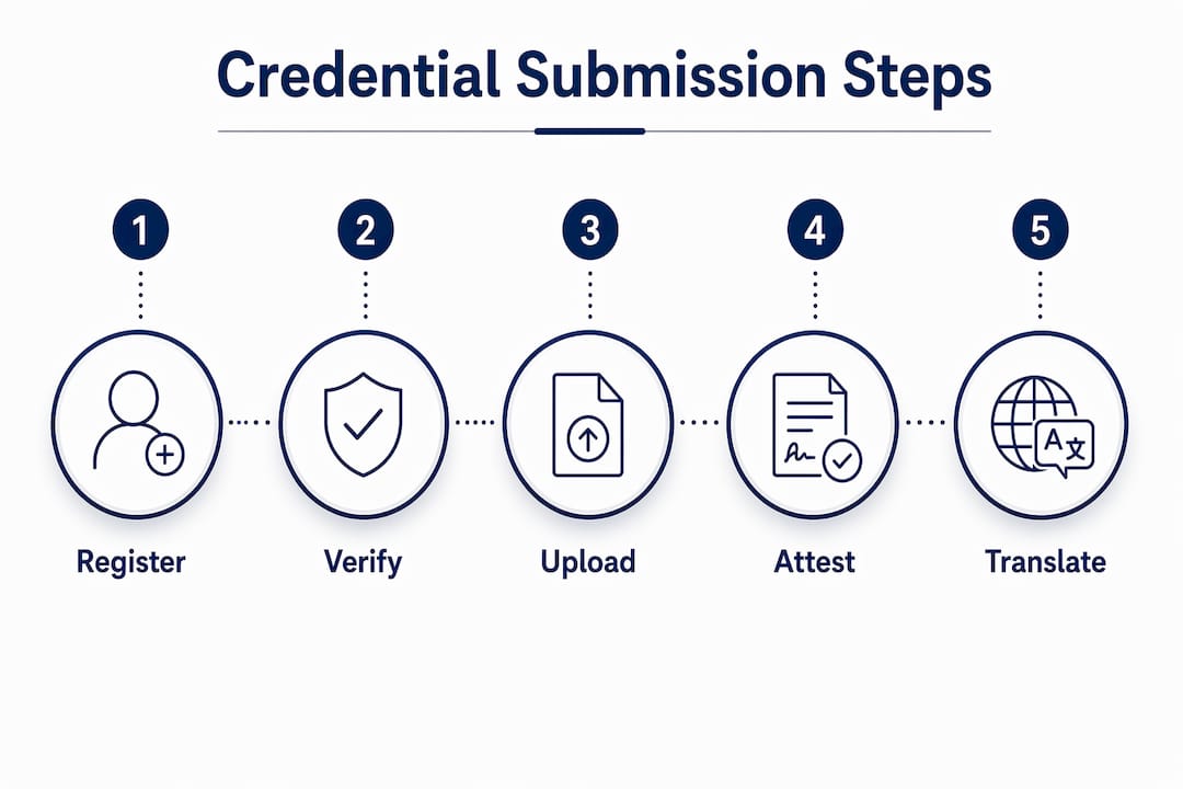 Infographic outlining key steps to submit credentials in UAE