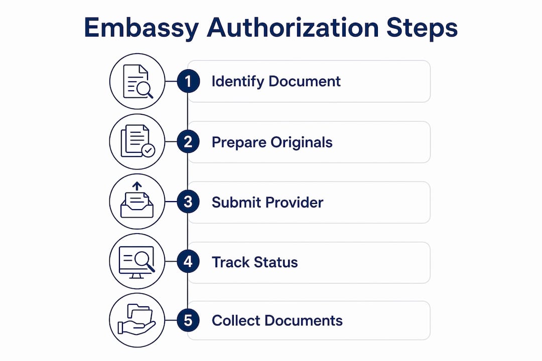 Infographic showing embassy authorization process steps