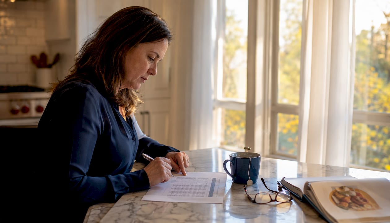 Stamped bank statement on home office table