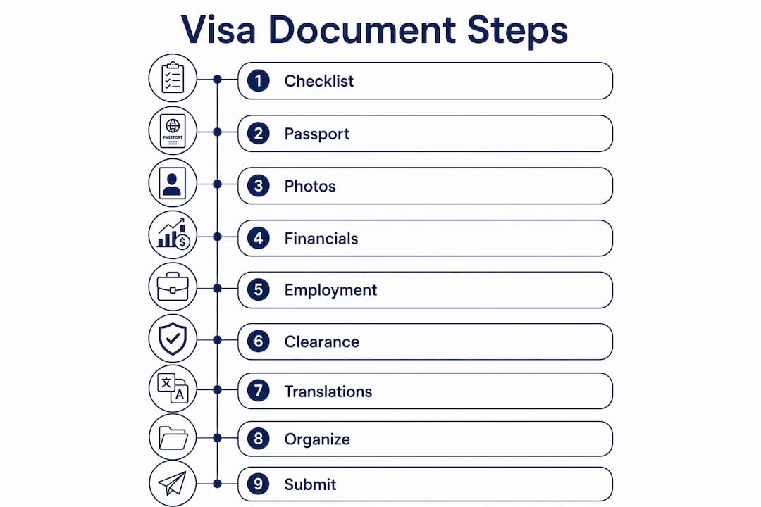 Infographic showing visa document processing steps