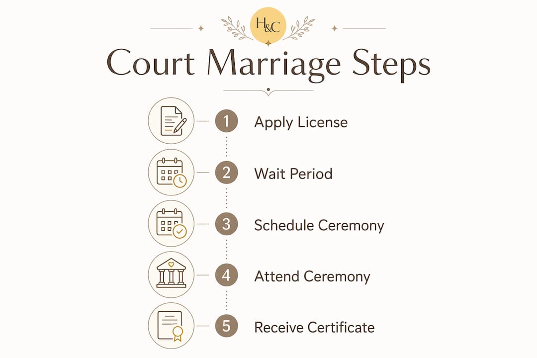 Infographic showing 5 key court marriage steps
