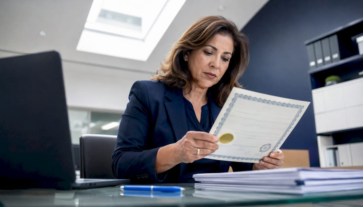 Civil registrar examining official apostille document