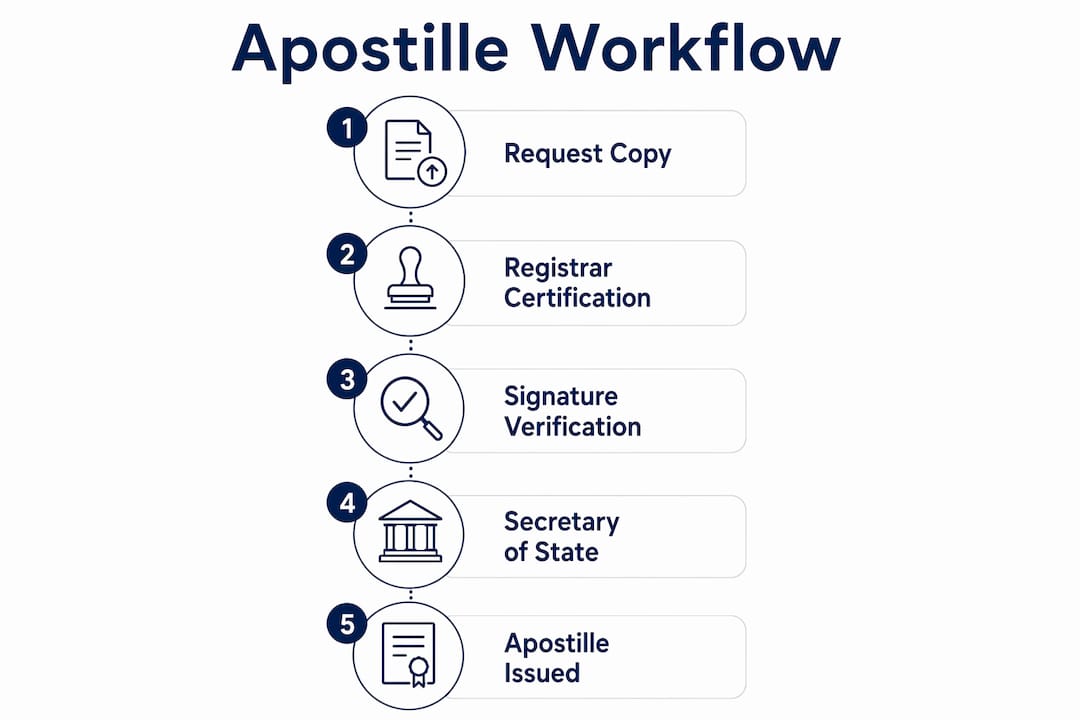 Infographic illustrating apostille workflow step-by-step