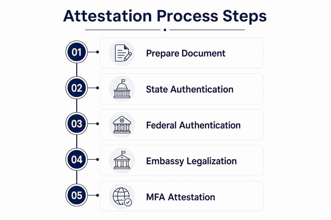 Infographic outlining steps in document attestation process for non-Hague countries