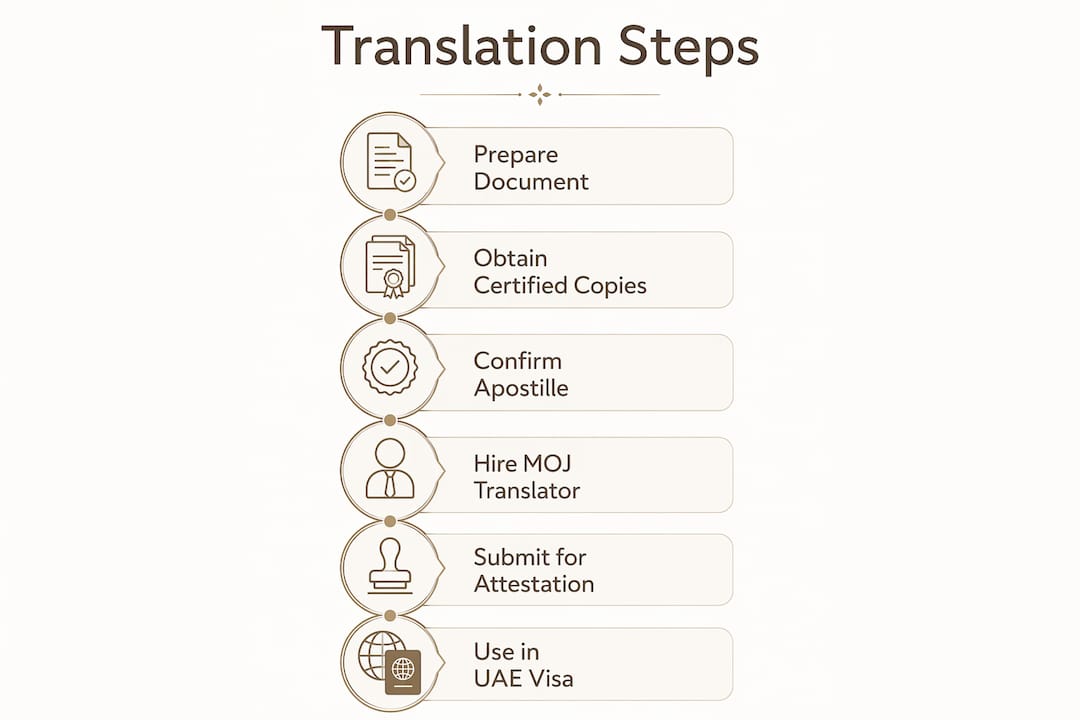 Infographic showing steps for marriage certificate translation in UAE