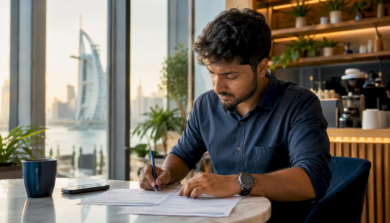 Man using laptop for UAE visa portal