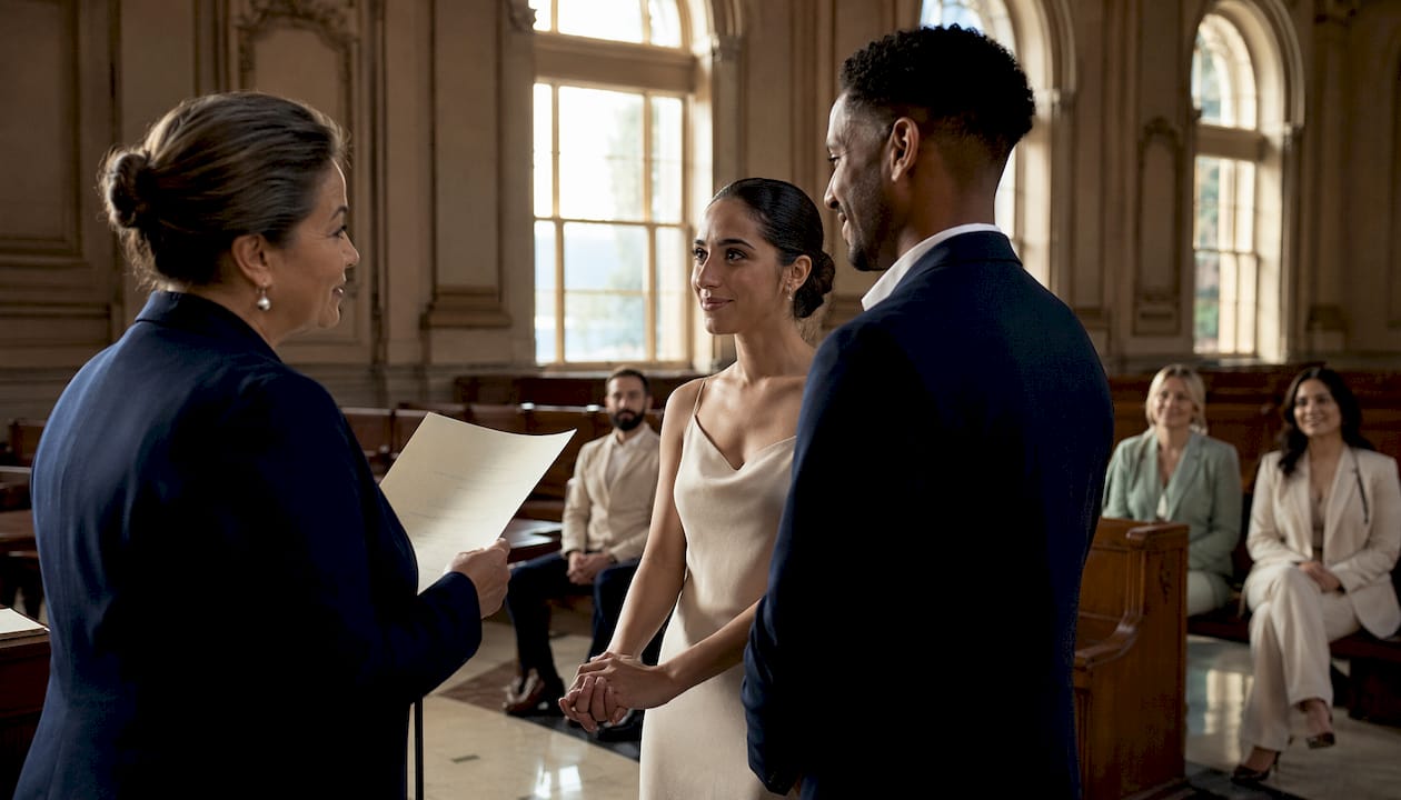 Civil marriage signing ceremony at courthouse