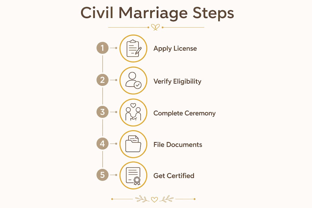 Infographic illustrating civil marriage steps for UAE couples