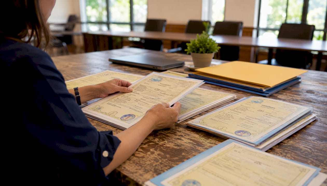 Hands arranging Philippine documents for apostille