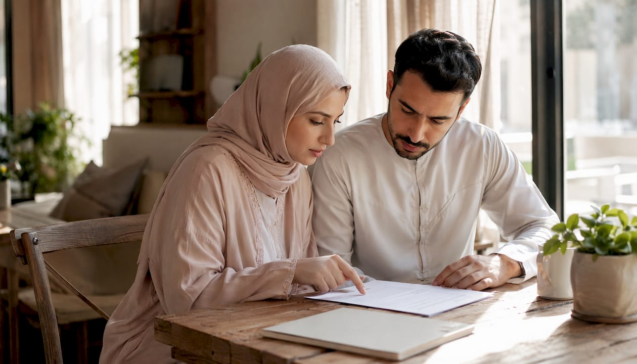UAE couple reviewing US marriage license application