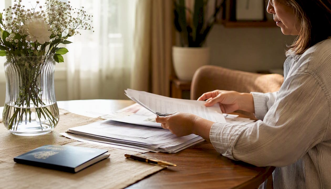 Woman organizing marriage registration papers