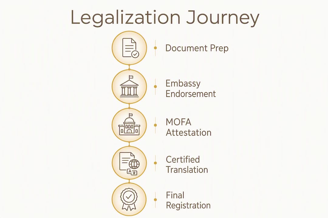 Infographic illustrating UAE wedding legalization steps