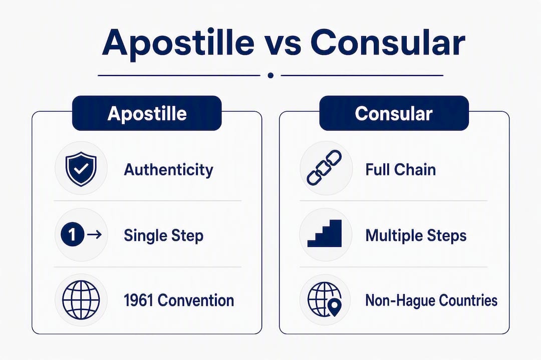 Infographic comparing apostille and consular legalization