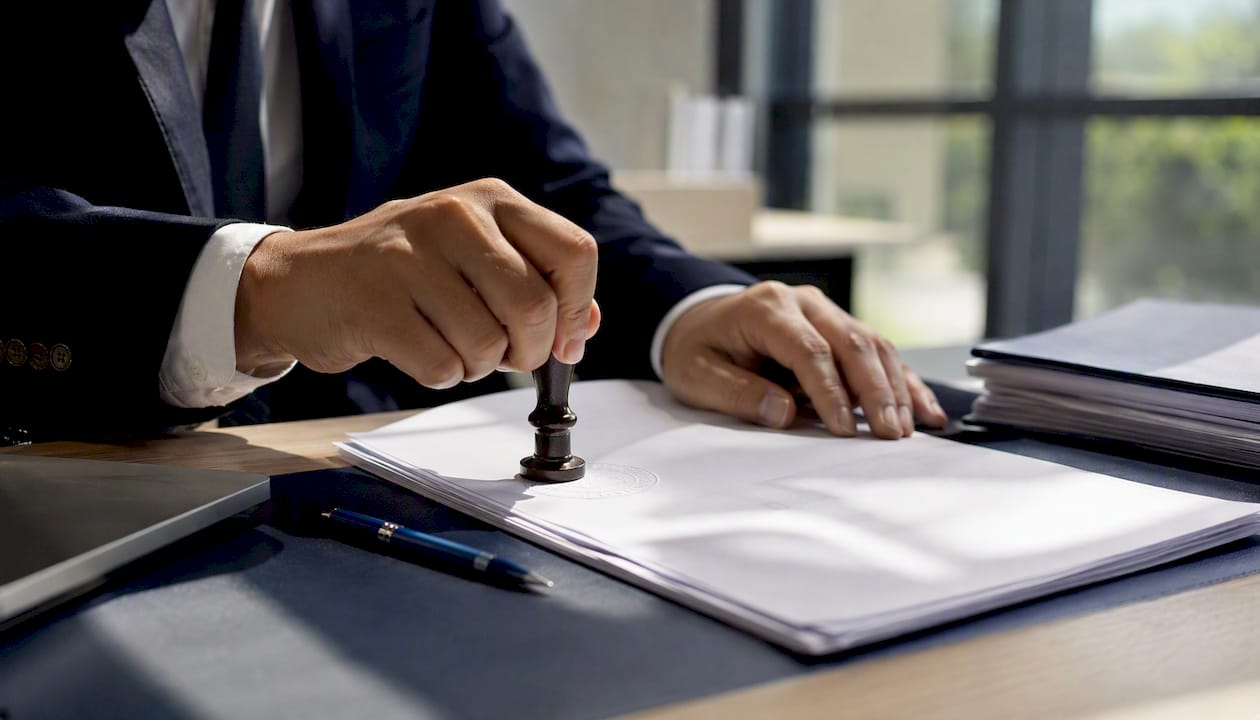 Hand stamping Philippine employment contract