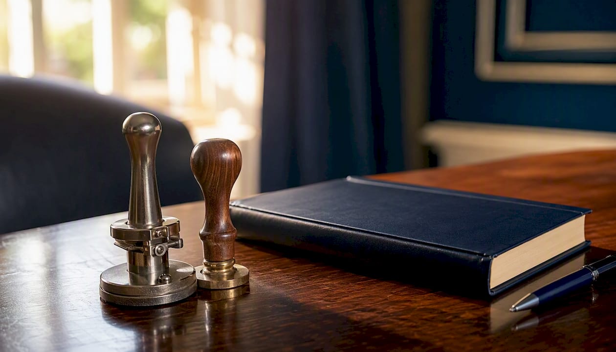 Notary seal and embosser on desk