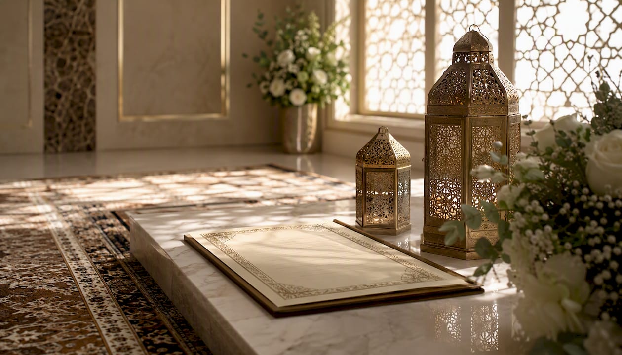 Islamic marriage registration document on table