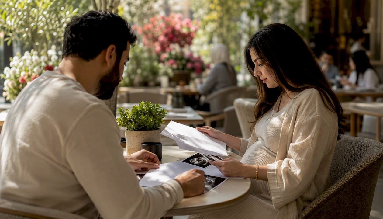 Couple preparing birth registration documents