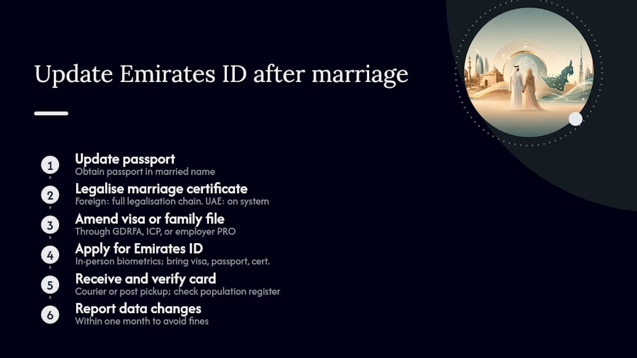 Step-by-step process to update your Emirates ID after marriage — overview diagram