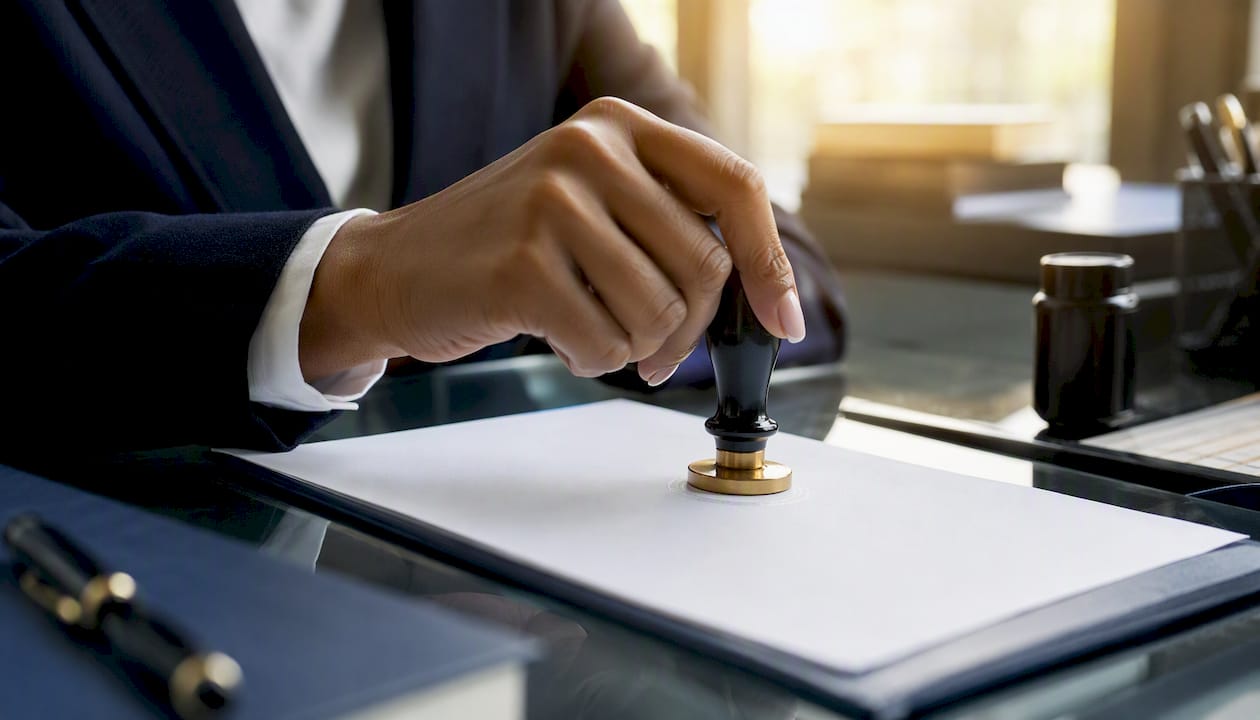 Notary public stamping legal document