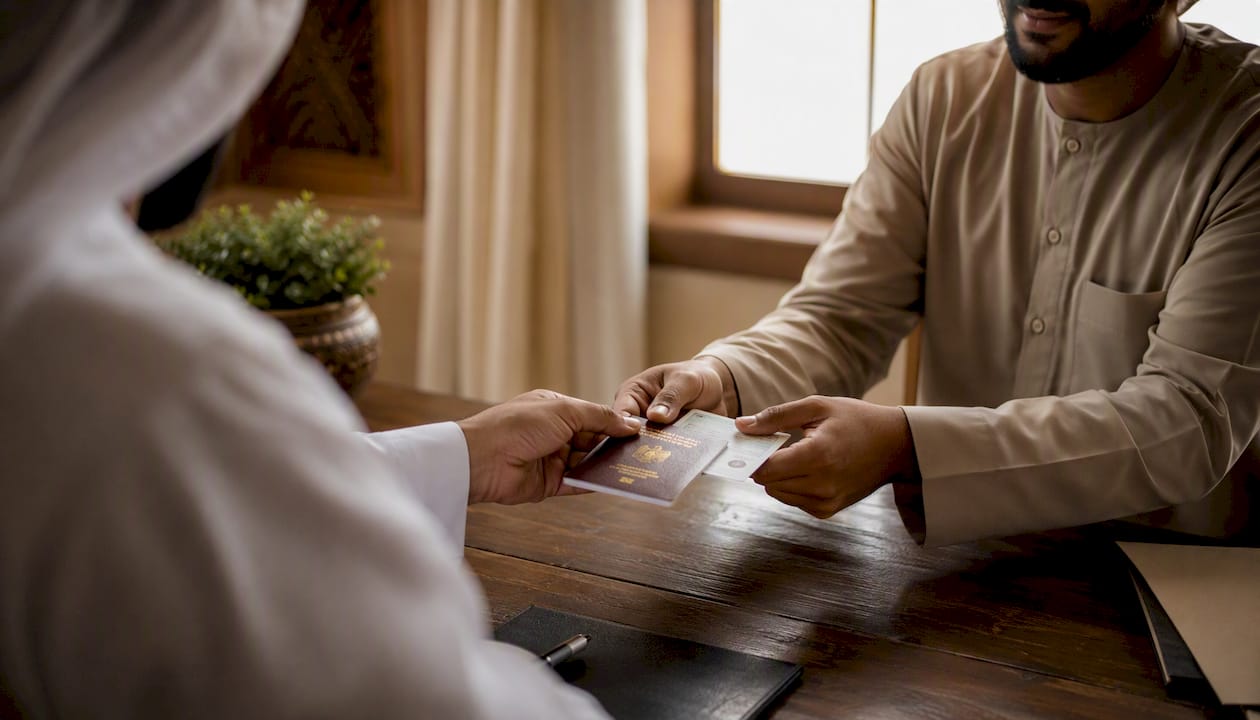 Wali handing passport and ID for Islamic marriage