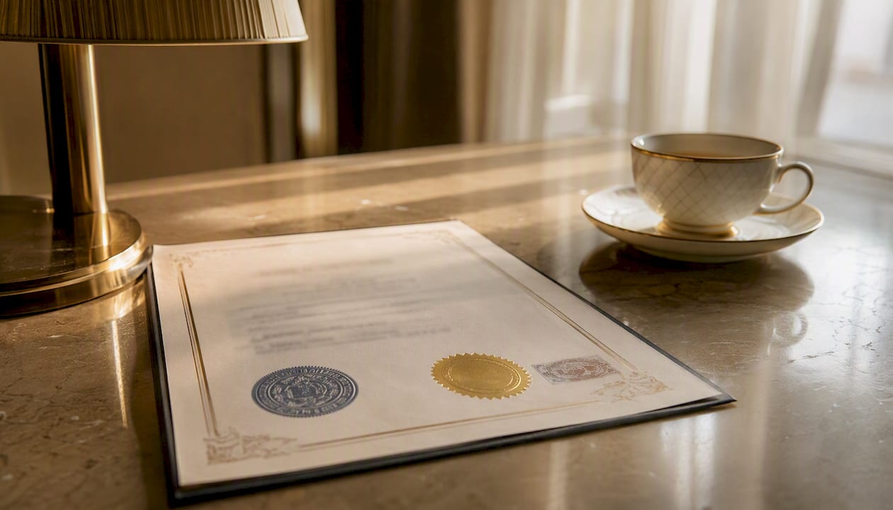 Close-up of attested divorce decree document