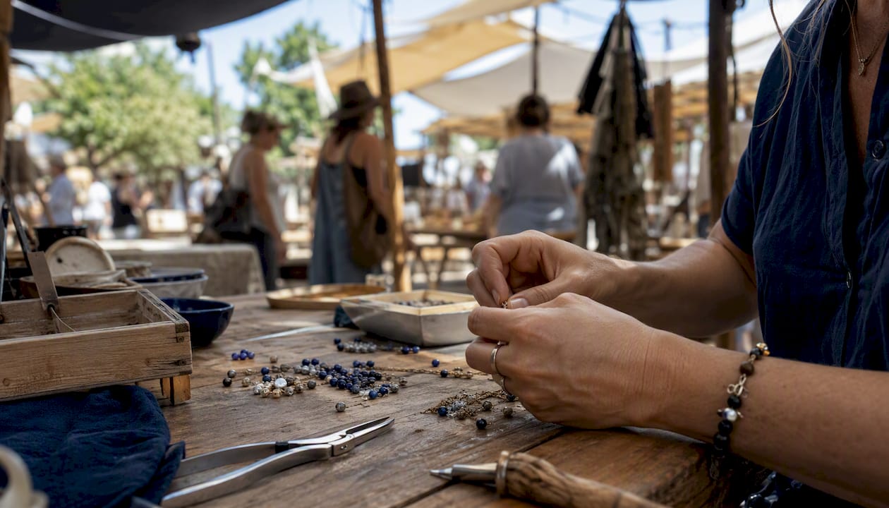 Hands assembling handmade products for sale
