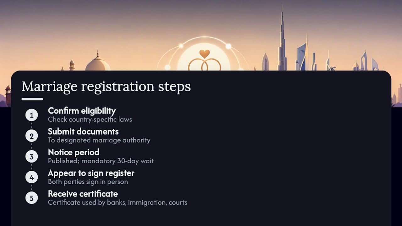 Marriage registration process steps infographic
