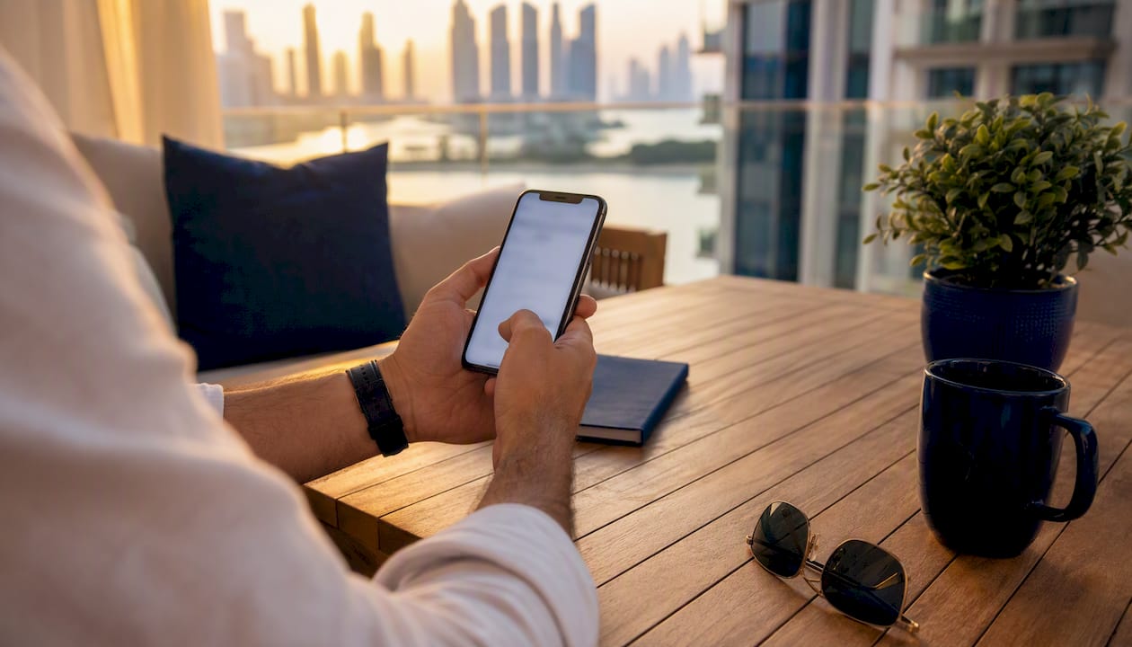 Hands using phone to order document online