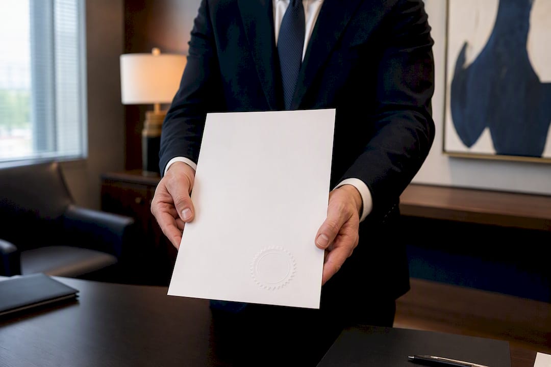 Authorized hands holding sealed document