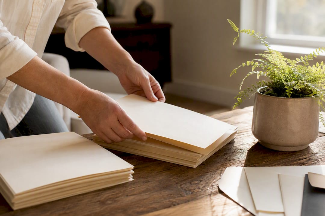 Hands organizing legal document folders