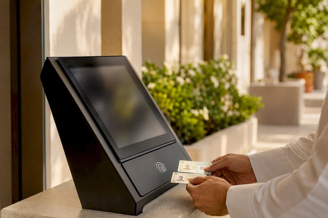 Hands placing Emirates ID for registration