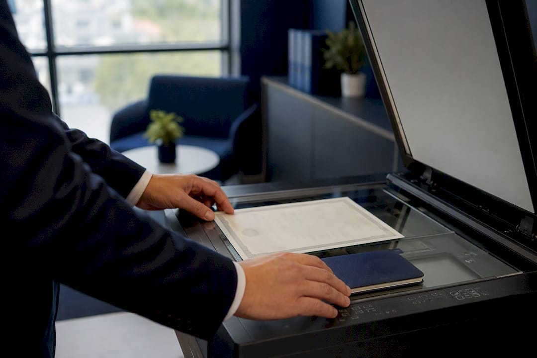 Hands scanning business documents