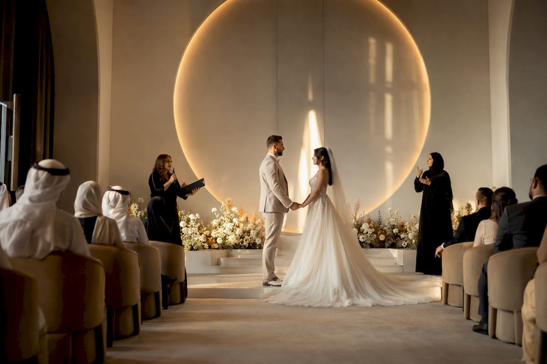 Bilingual wedding ceremony with interpreter and families